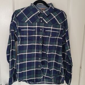 Jachs Girlfriend Green Snap Button Plaid Long Sleeve Shirt M Medium